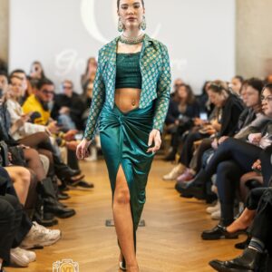 DRAPE SKIRT WITH CROP TOP AND BLAZER