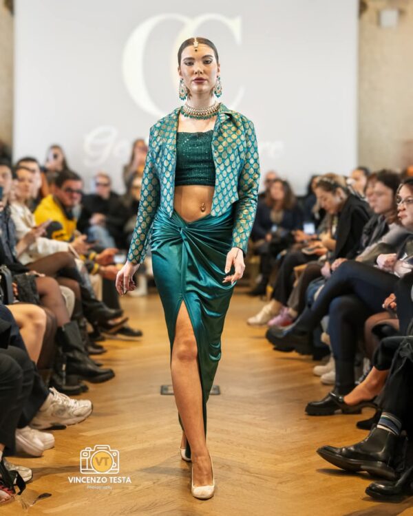 DRAPE SKIRT WITH CROP TOP AND BLAZER
